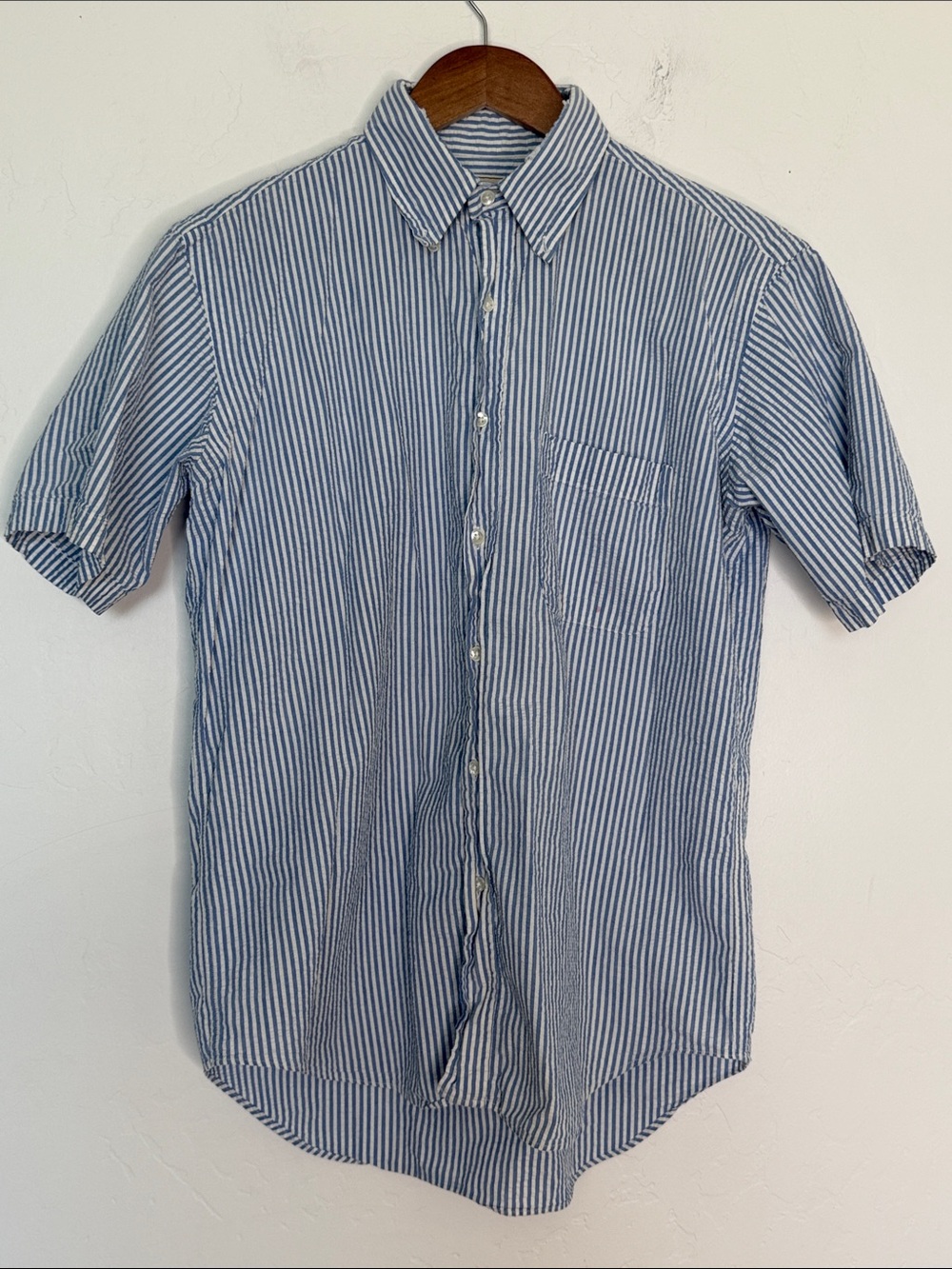 Vintage L.L.Bean Made in USA Blue White Stripe Short Sleeve Shirt Men’s M